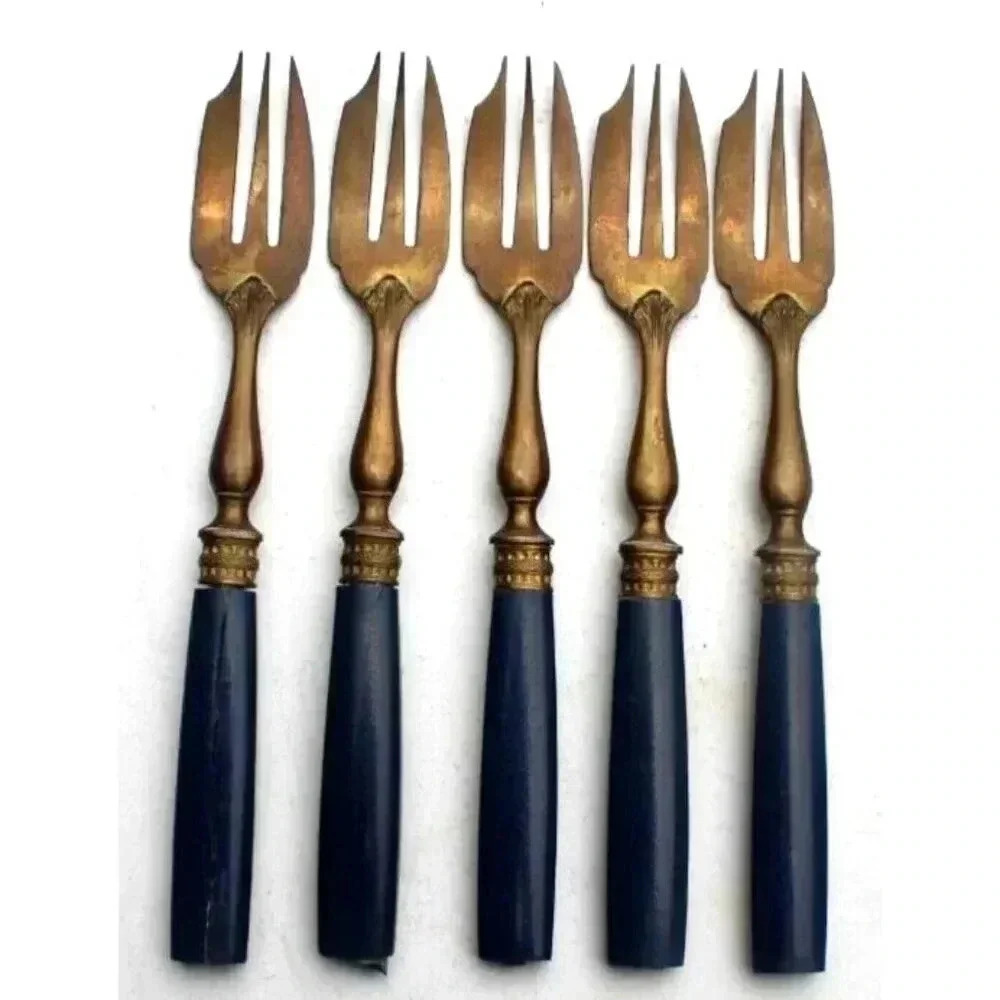 Vtg Antique Victorian English BLUE Cheese Desert Fork Set Utensils Silverware